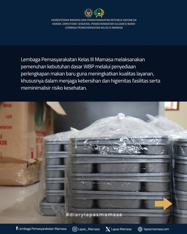 Pemenuhan Hak Dasar, Lapas Mamasa Menyediakan Perlengkapan Makanan Baru Dan Higienis