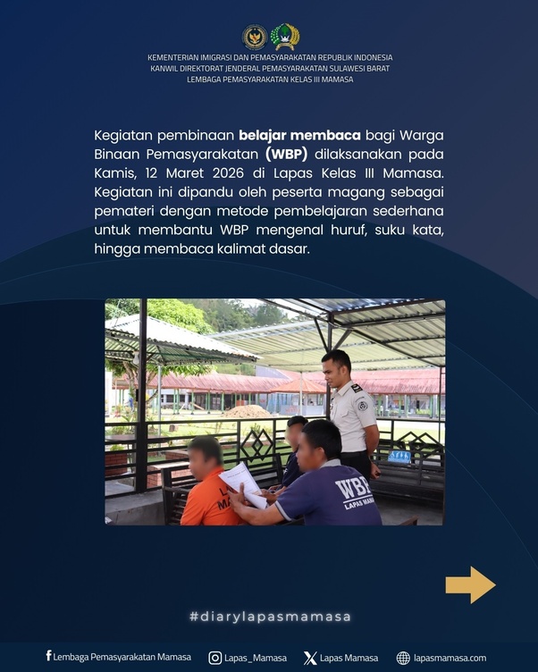 Belajar Membaca bagi WBP, Lapas Kelas III Mamasa Dorong Semangat Belajar