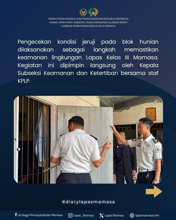 Cegah Gangguan, Petugas Lapas Mamasa Periksa Kondisi Jeruji Seluruh Blok Hunian