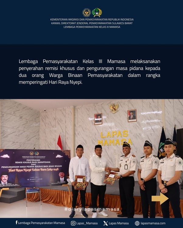 Hari Raya Nyepi, Pelaksanaan Penyerahan remisi Khusus dan Pengurangan Masa Pidana WBP