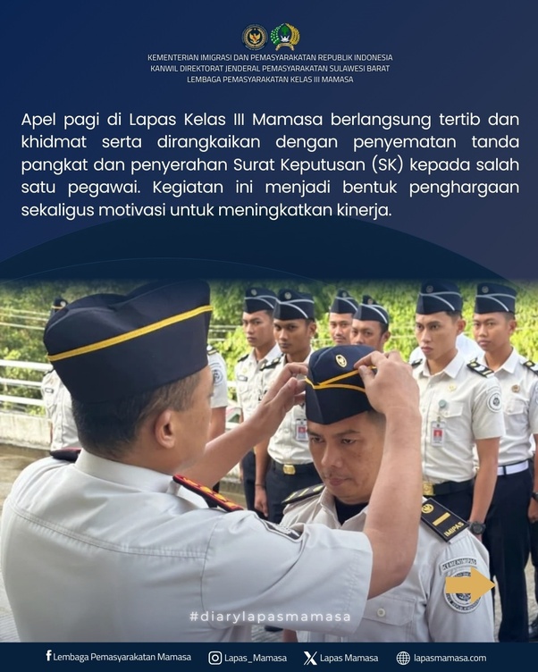 Apel Pagi Lapas Mamasa Khidmat dengan Penyematan Tanda Pangkat dan Penyerahan SK