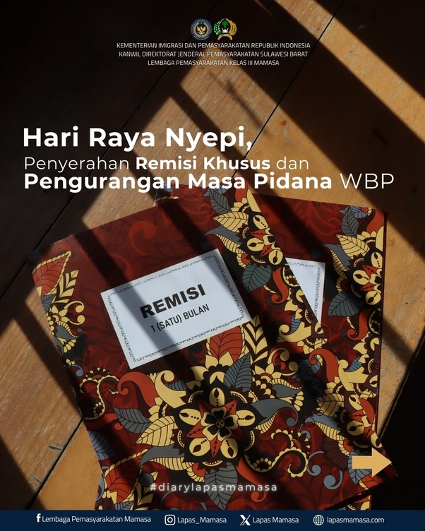Hari Raya Nyepi, Pelaksanaan Penyerahan remisi Khusus dan Pengurangan Masa Pidana WBP