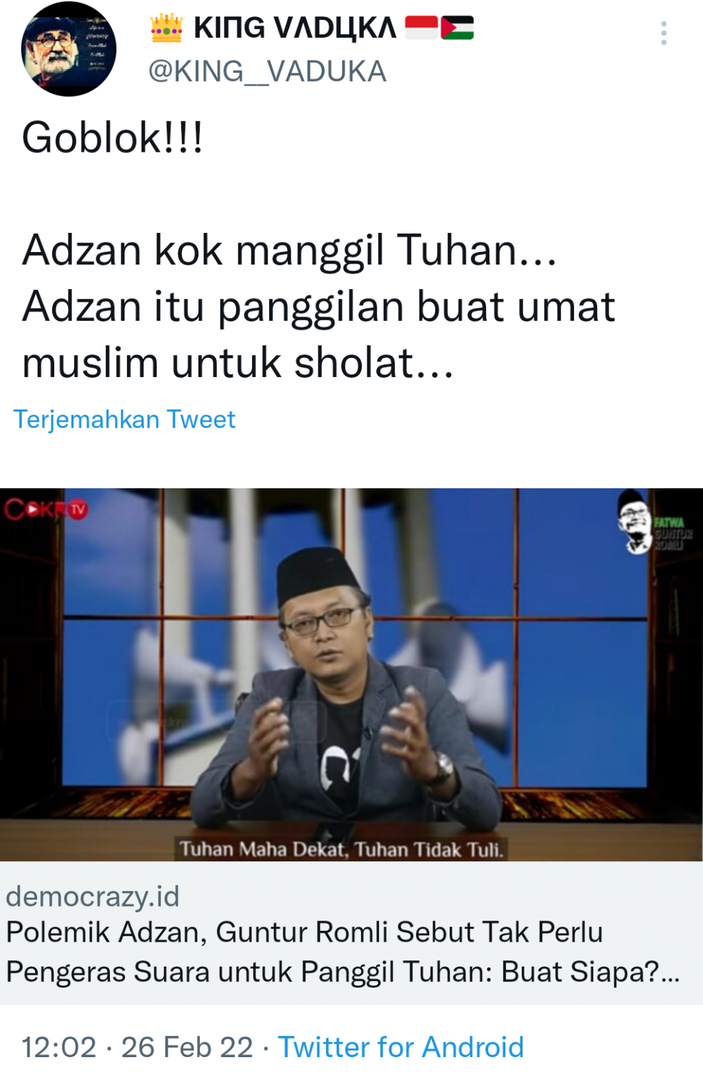 Guntur Romli Sebut Adzan untuk Panggil Tuhan, Netizen: Goblok