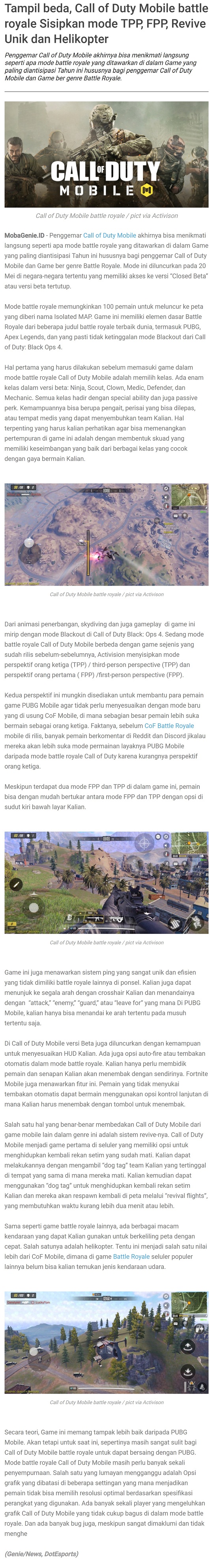 TAMPIL BEDA,Call of Duty Mobile BattleRoyale Sisipkan TPP, FPP, ReviveUnik,Helikopter