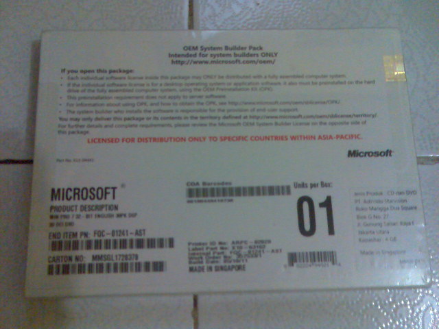 WINDOWS 7 Profesional 32 BIT BARU