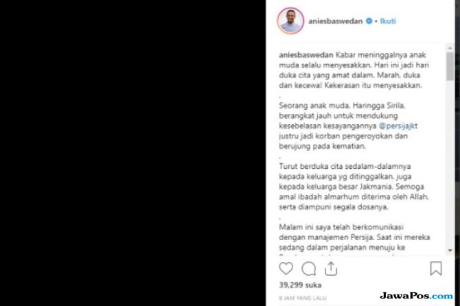 Berdukacita Atas Haringga, Anies: Kekerasan Itu Menyesakkan