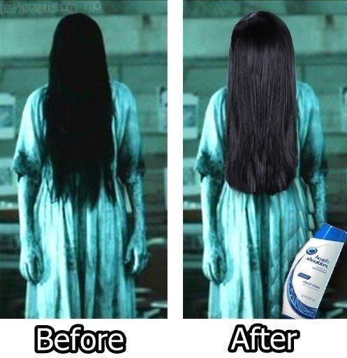 Apa yang terjadi jika Sadako pake Shampo???
