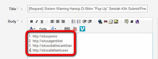 &#91;Request&#93; Sistem Warning Hansip Di Bikin &quot;Pop Up&quot; Setelah Klik Submit/Preview