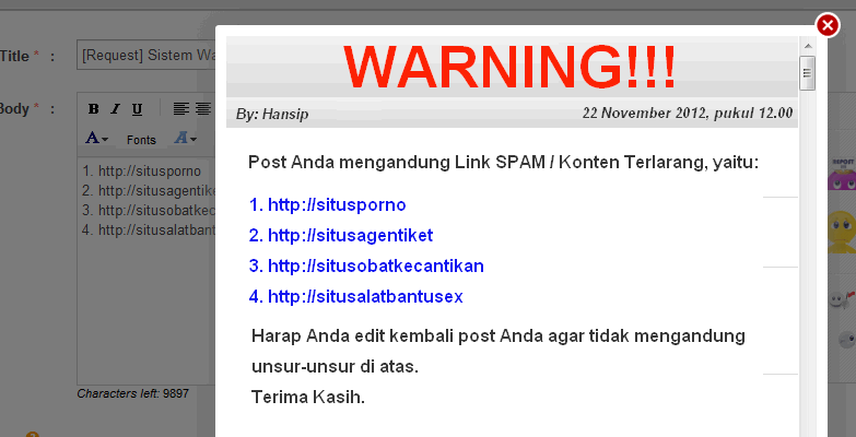 &#91;Request&#93; Sistem Warning Hansip Di Bikin &quot;Pop Up&quot; Setelah Klik Submit/Preview
