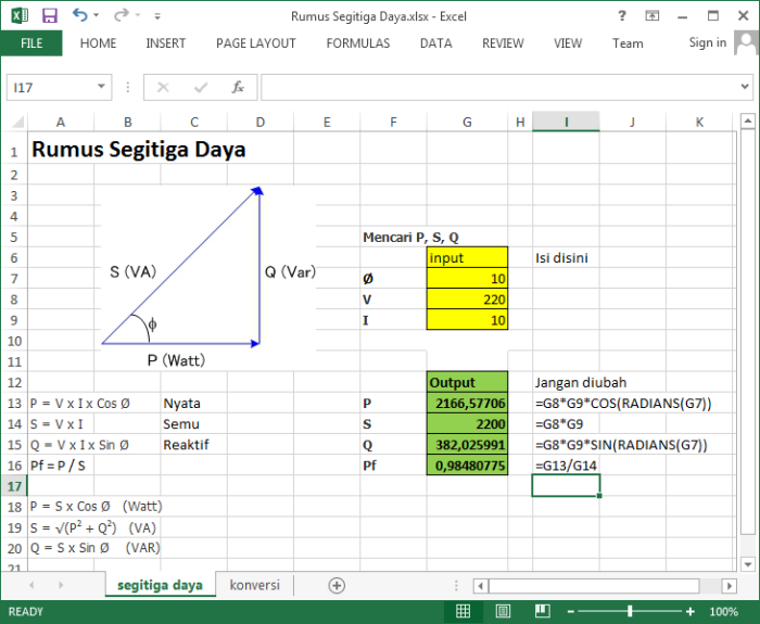 Rumus Segitiga Daya (Excel Komplit)