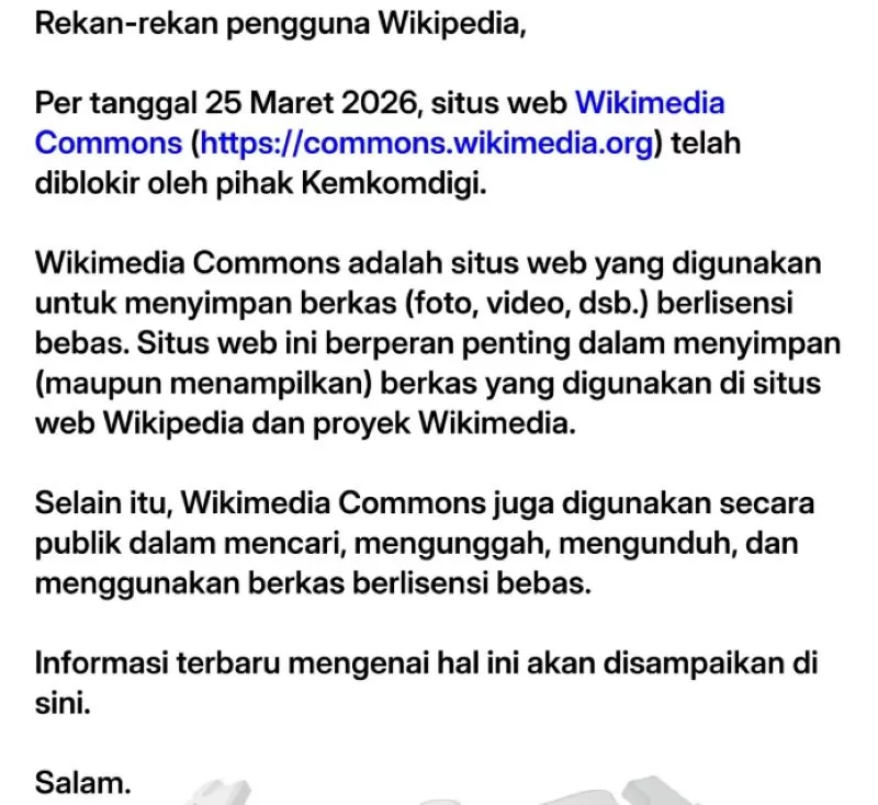 Kemkomdigi Blokir Wikimedia Commons Hari Ini, Akses Edit Wikipedia Indonesia Terhenti