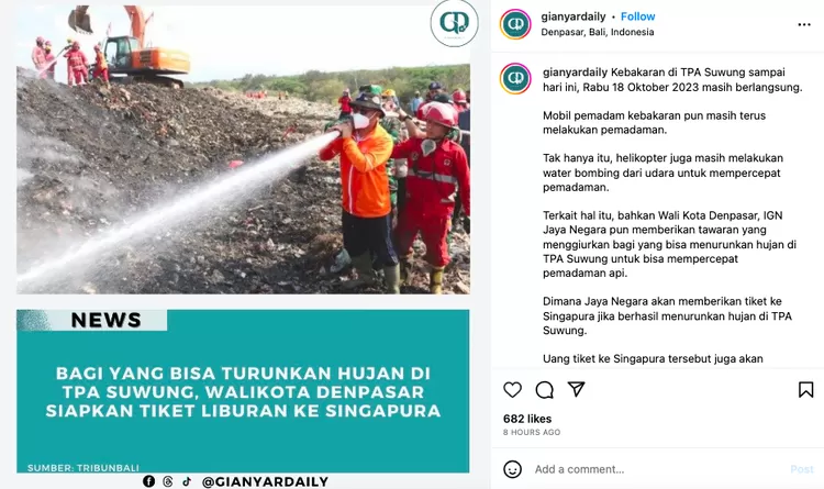 Walikota Denpasar Buat Sayembara Turunkan Hujan di TPA Suwung, Hadiah ke Singapura