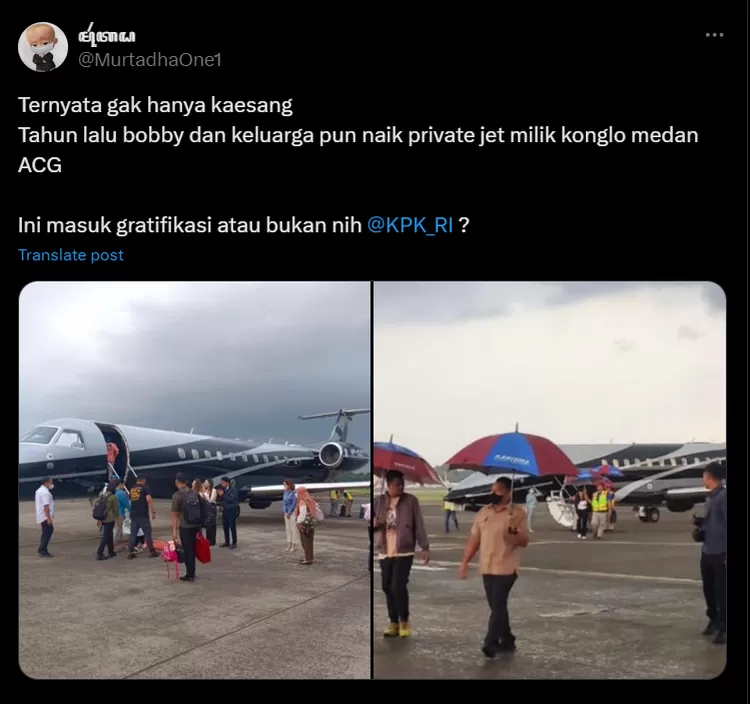 Beredar Foto Bobby Nasution dan Keluarga Naik Jet Pribadi Diduga Milik Pengusaha Meda