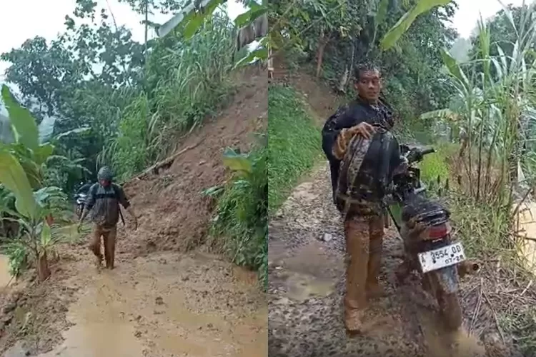 Perjuangan Guru Terobos Longsor saat Pulang Mengajar di Lebak