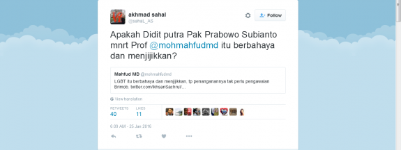 Tokoh JIL Serang Mahfud dan Tuding Putra Prabowo LGBT