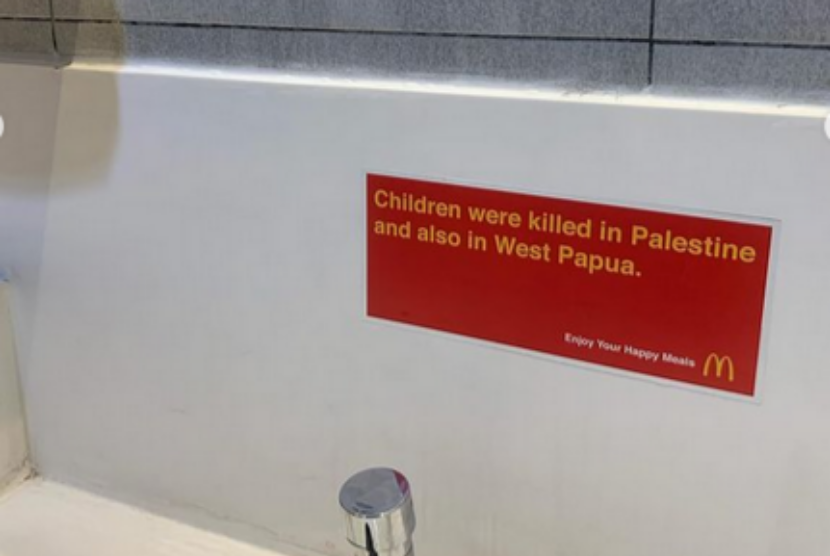 Ditempel di McD, Mengapa Stiker 'Anak Palestina dan Papua Terbunuh' Diprotes?