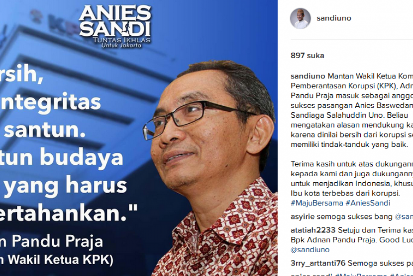 Ini Alasan Mantan Pimpinan KPK Dukung Anies-Sandiaga