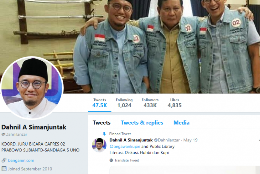 Akun Twitter Juru Bicara BPN Prabowo-Sandi Dibajak