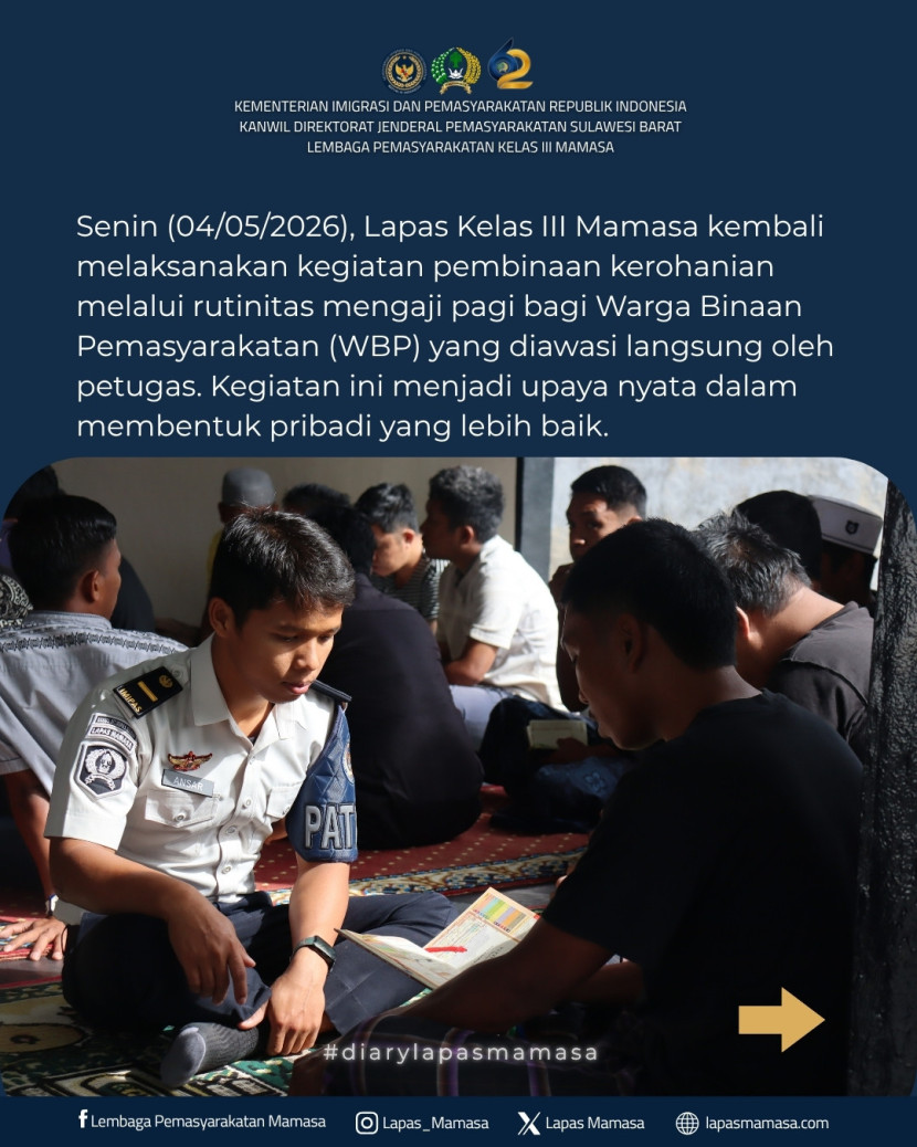Rutinitas Pagi WBP Lapas Mamasa, Mengaji Jadi Pembuka Hari Penuh Makna