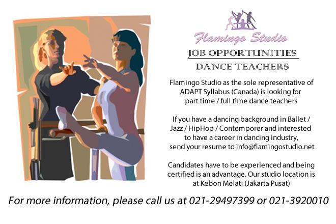 DIBUTUHKAN DANCE TEACHER (PART TIME ATAU FULL TIME) 