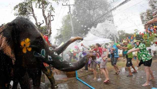 Gajah vs Manusia di Festival Air Songkran, Thailand