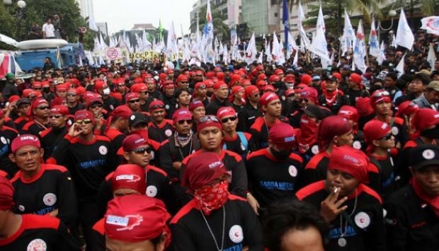 Demo Buruh di Bundaran Hotel Indonesia Jakarta