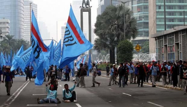 Demo Buruh di Bundaran Hotel Indonesia Jakarta