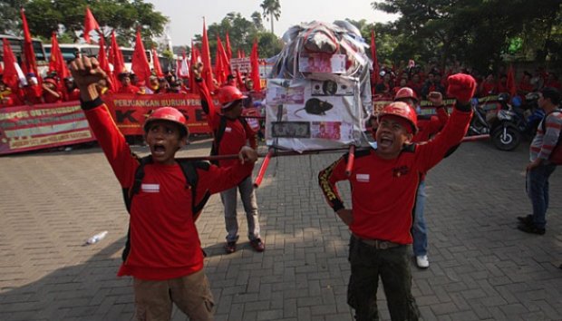 Demo Buruh di Bundaran Hotel Indonesia Jakarta
