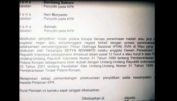 Beredar 'Sprindik' Sebut Setya Novanto Tersangka 