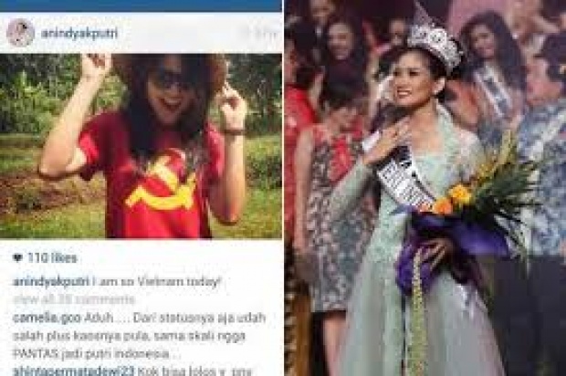 Netizen Bahas Putri Indonesia 2015 Berkaos Palu Arit