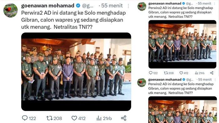 DISPENAD Klarifikasi Postingan Goenawan Mohamad soal Foto TNI Bersama Gibran