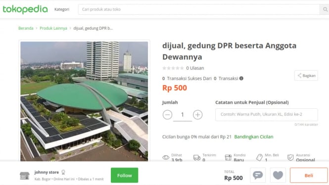 Gedung DPR Kembali Dijual Murah di Toko-toko Online