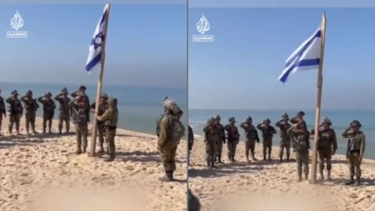 tentara-israel-kibarkan-bendera-dan-menyanyikan-lagu-kebangsaan-di-pantai-gaza