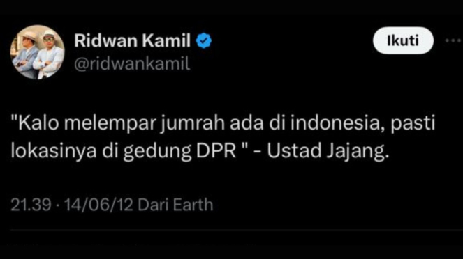 Jejak Digital Ridwal Kamil Sebut Orang JKT Tengil Songong Pelit Dan