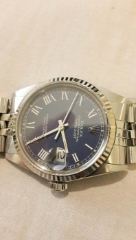 Original Rolex DateJust 16014, 36mm Quickset, Blue Dial, painted on Roman dial