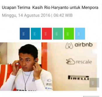 ucapan terakhir rio haryanto ke menpora RI