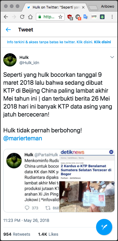 Akun Hulk_Idn Tuduh Sofyan Tsauri Dibayar 500 Juta Untuk Ciptakan Teroris