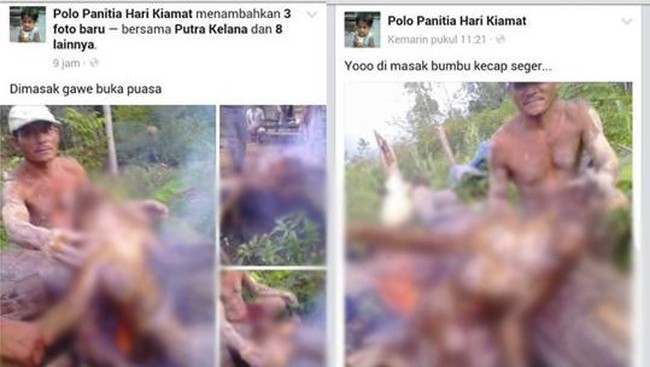 bakar orang utan, foto di pajang di facebook