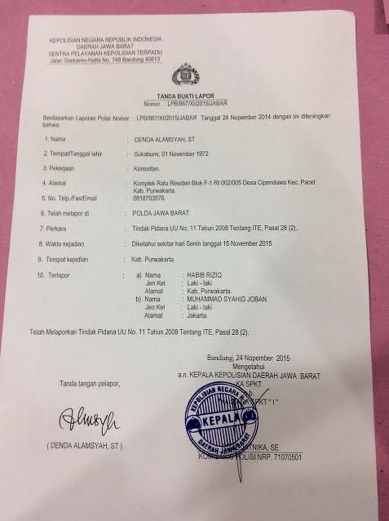 Polda Jabar: Laporan AMS Soal Tokoh FPI Habib Rizieq Masih Diproses