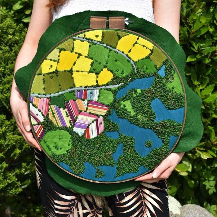 Artistik, 5 Karya Hasil Sulam Berupa Pemandangan Alam dari Udara