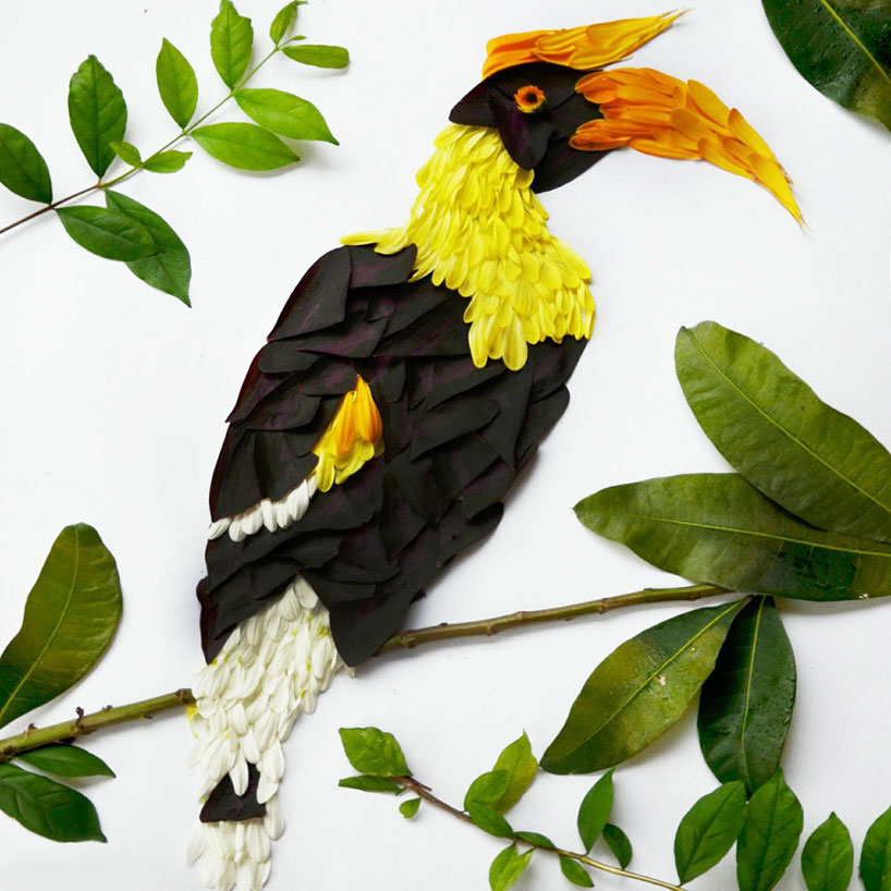 Exotic Birds Rendered in Flower Petals by Red Hong Yi