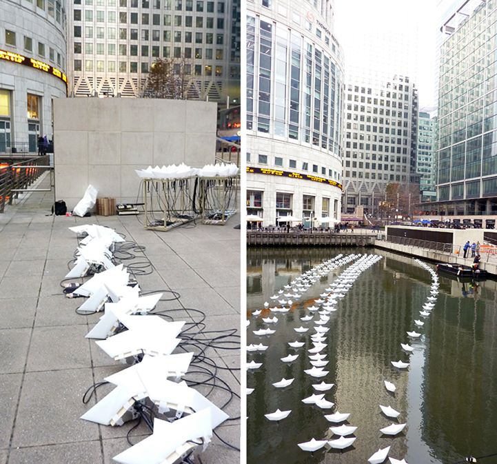 Perahu-Perahu Kertas Penuh Warna di Sepanjang Canary Wharf, London