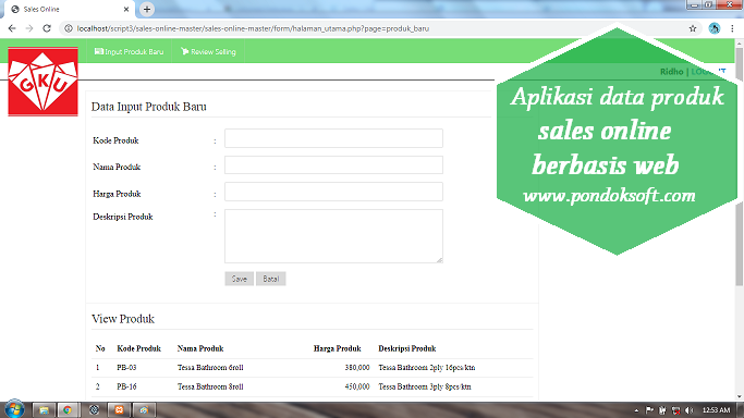 source code Aplikasi data produk sales online dengan php