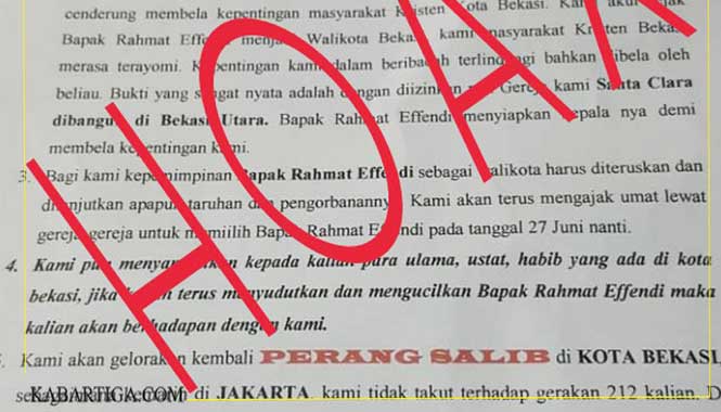 Surat Ajakan Perang Salib Muncul Dalam Kancah Pilkada Bekasi