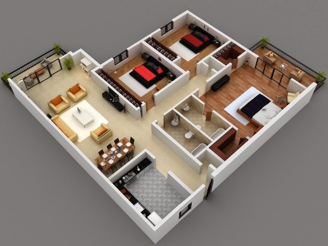 17 Inspirasi Denah Rumah Minimalis 3 Kamar Tidur