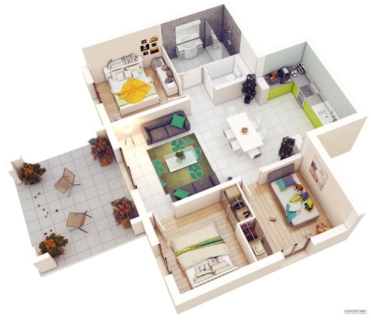 17 Inspirasi Denah Rumah Minimalis 3 Kamar Tidur