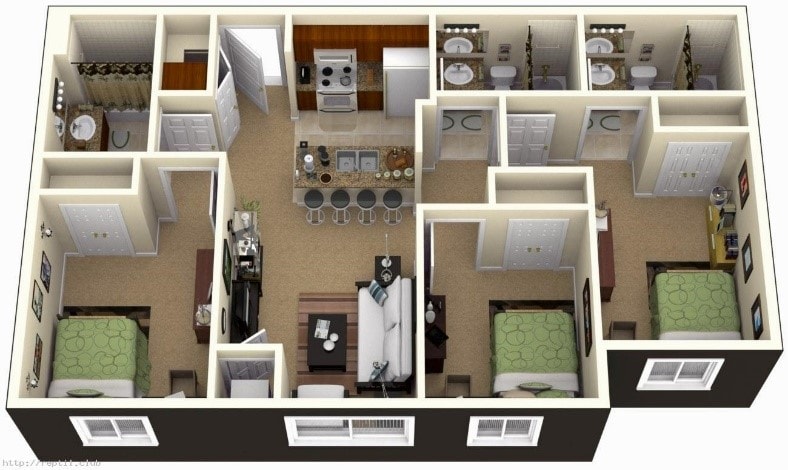 17 Inspirasi Denah Rumah Minimalis 3 Kamar Tidur