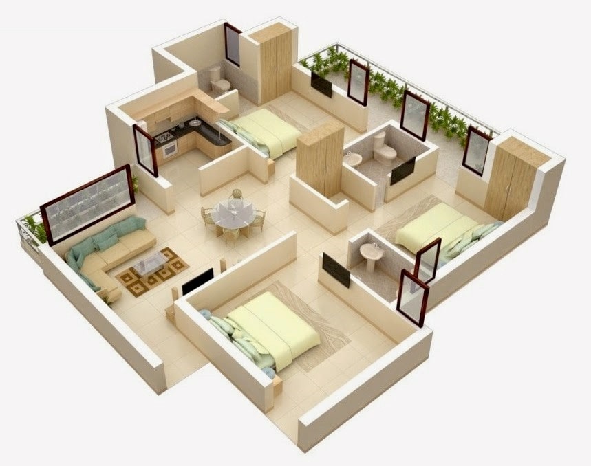 17 Inspirasi Denah Rumah Minimalis 3 Kamar Tidur