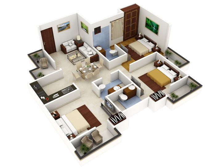 17 Inspirasi Denah Rumah Minimalis 3 Kamar Tidur