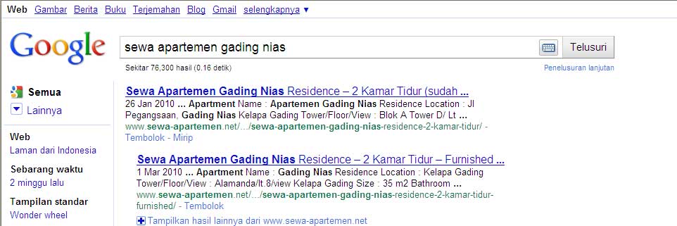 Disewakan Gading Nias Residences-Klp Gading (Full Furnished & Non Furnish)